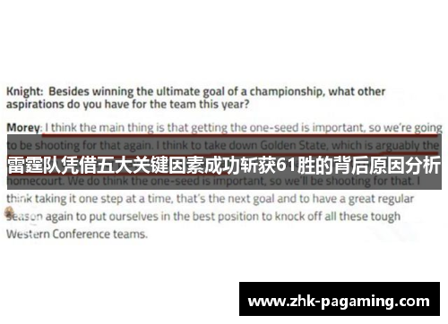 雷霆队凭借五大关键因素成功斩获61胜的背后原因分析